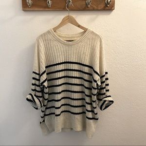 Cream & Navy Striped Crew Sweater